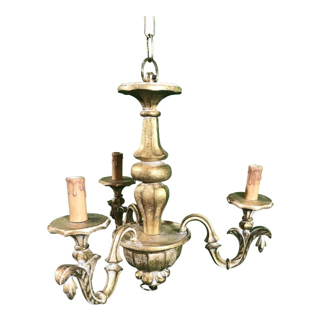 Vintage Hand Carved Italianate Three Light Chandelier For Sale