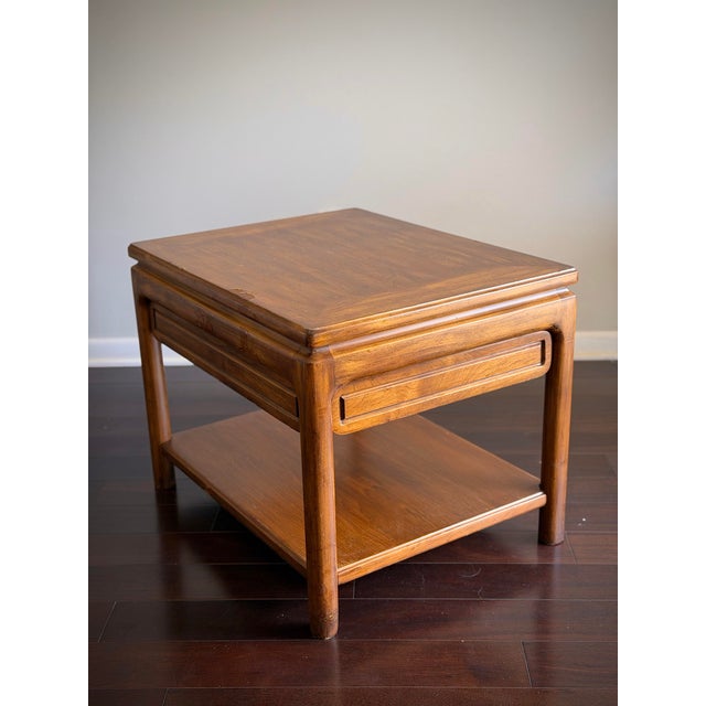 Midcentury Modern MCM Vintage Asian Modern Teak Finish End Table Side Table Nightstand With Drawer in the Style of Mastercraft & Century Furniture For Sale - Image 11 of 12