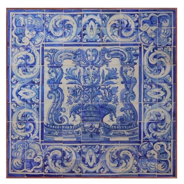 18th Century Portuguese Azulejos Tiles Panel with Vase Decor For Sale - Image 5 of 6