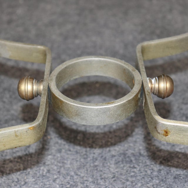 Brass Pair of Steel and Brass Circular Maison Jansen Attributed End Tables Gueridons For Sale - Image 8 of 11