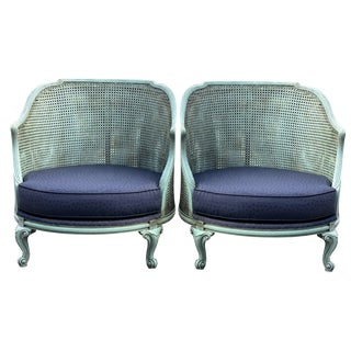Set of French Louis XV Painted Cane Bergère Chairs, 1880 For Sale