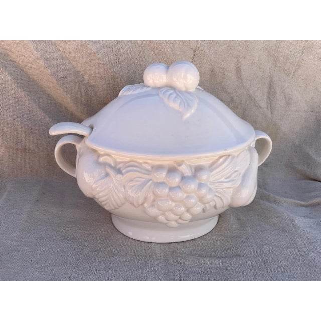 Ceramic Vintage White Italian Soup Tureen W/Ladle For Sale - Image 7 of 7