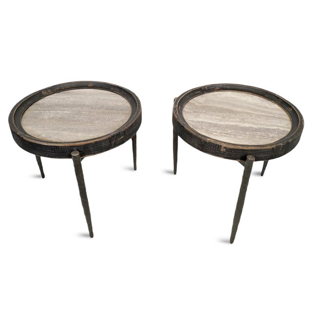 Contemporary Alpine Marble & Elm Side Table For Sale - Image 3 of 10