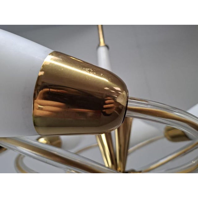 Mid-Century Czech Brass and Milk Glass 6-Light Chandelier, 1960s For Sale - Image 4 of 18