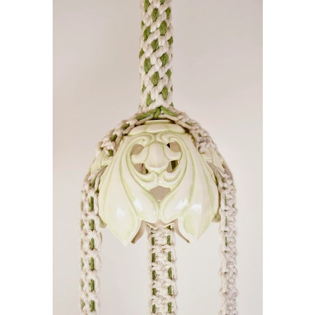 1970s Hanging Macrame Lamp With Planter Decorated With Butterflies Set of 2 For Sale - Image 4 of 13