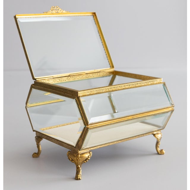 Large Antique French Ormolu Beveled Glass Jewelry Casket Dresser Box For Sale In Houston - Image 6 of 13