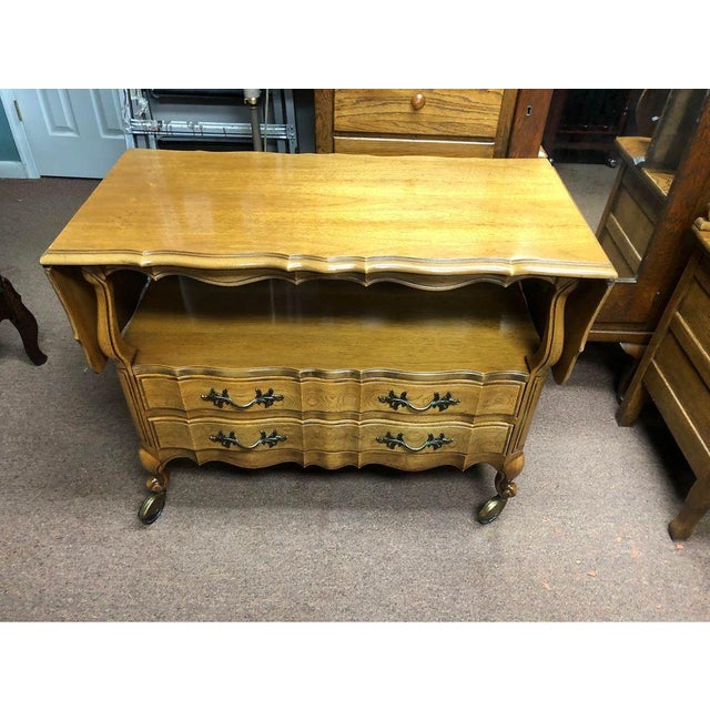 Wood Late 20th Century Thomasville French Provincial Style Walnut Drop-Leaf Server Table/ Bar Cart For Sale - Image 7 of 10