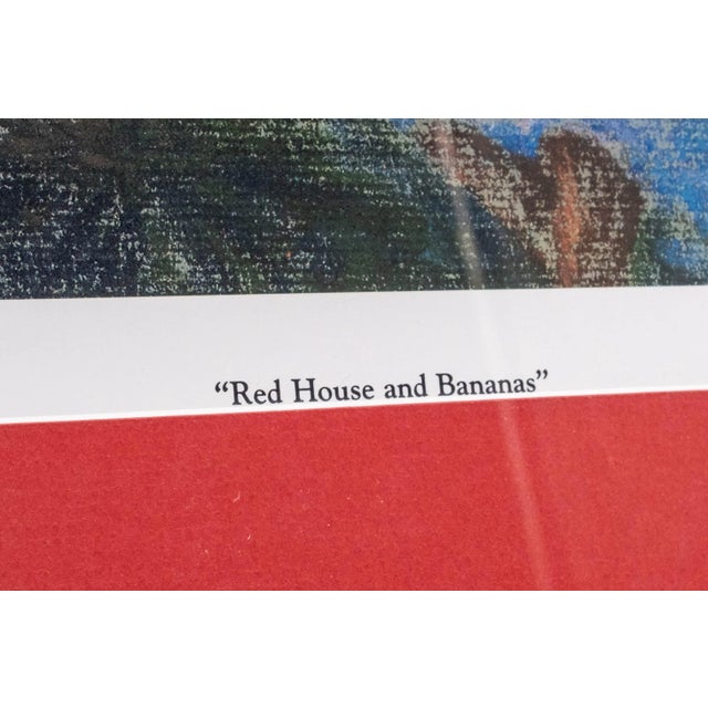 1980s Pair of Tropical Caribbean Paintings "Red House & Bananas" and a Village (Untitled) Signed For Sale - Image 5 of 18