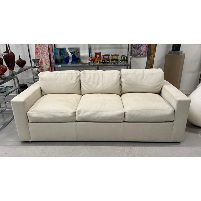 An extremely comfortable and luxurious sofa by sally Sirkin Lewis for J Robert Scott in Nubuck Leather. The cushions are...
