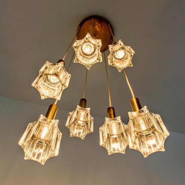 Cascading Glass and Brass Pendant fro Peill Putzler, 1970s For Sale - Image 11 of 18