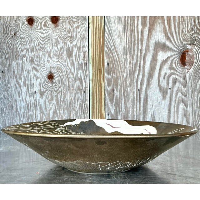 Boho Chic Vintage Boho Hand Painted Nude Ceramic Bowl For Sale - Image 3 of 7