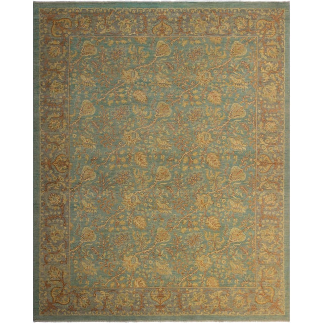 1990s Shabby Chic Kafkaz Lt. Blue/Lt. Gray Hand-Knotted Rug - 8'0 X 9'11 For Sale