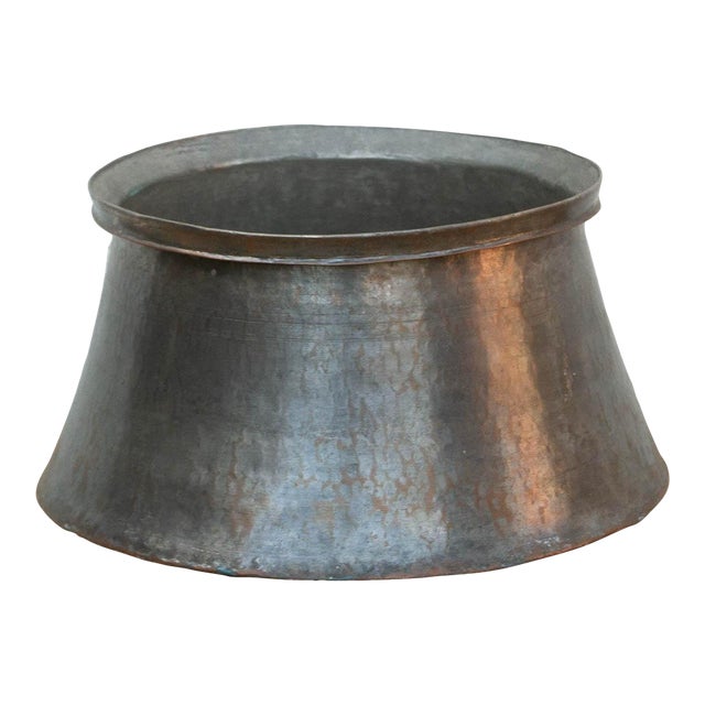 15" Dm Antique Copper Cauldran Pot For Sale