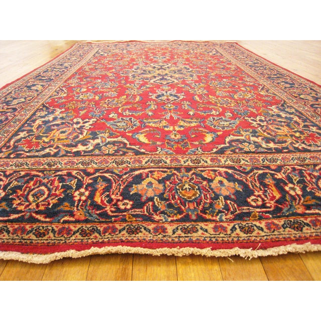 Textile Vintage Perisan Decorative Oriental Kashan in Small Size For Sale - Image 7 of 7