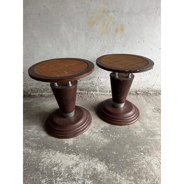 Wood Art Nouveau Side Tables with Woven Top, 1890s, Set of 2 For Sale - Image 7 of 7