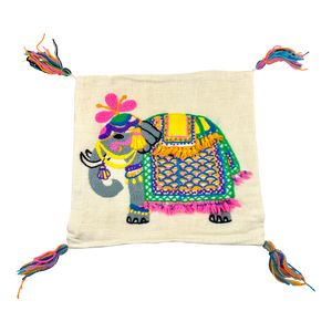 Vintage Handmade Crewel Embroidery Elephant Pillow Cover