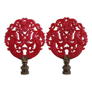 Fire Breathing Dragon Lamp Finials on Bronze Hardware - A Matching Pair For Sale