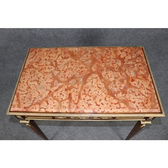 French 19th Century French Louis XVI Style Marble Top Writing Table With Bronze Mounts For Sale - Image 3 of 10