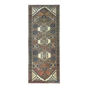 1960s Mocha Brown With a MIX of Red Vintage Persian Heriz Hand Knotted Abrash Distressed Wool Wide Runner