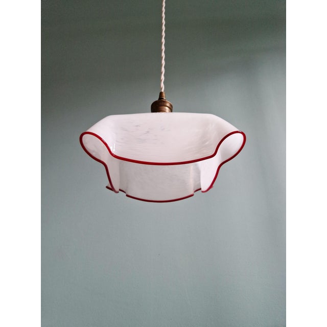 Art Deco Pendant Light in Pleated Speckled Glass, 1930s For Sale - Image 9 of 14