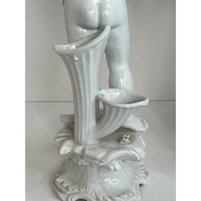 Mid-Century Italian Porcelain Cherub Figures With Floral Garlands Vases a Pair For Sale - Image 15 of 15