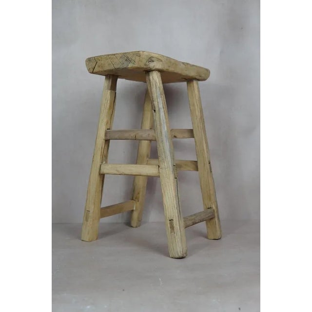 Vintage Rustic Stool in Elm For Sale - Image 3 of 6