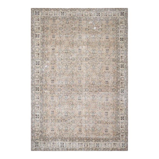 1970s Vintage Turkish Handmade Wool Cotton Beige Area Rug For Sale