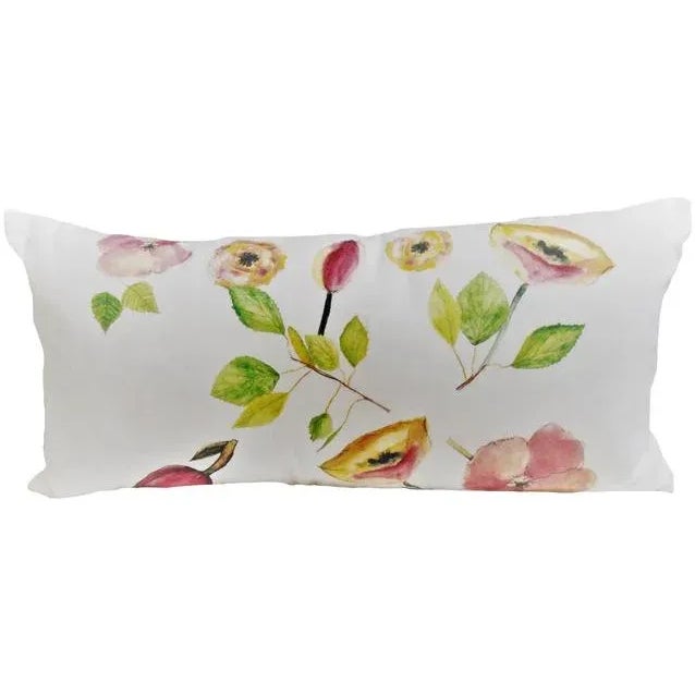Ox Bow Decor Poppies and Tulips on Warm White Linen Large Lumbar Pillow For Sale - Image 4 of 4
