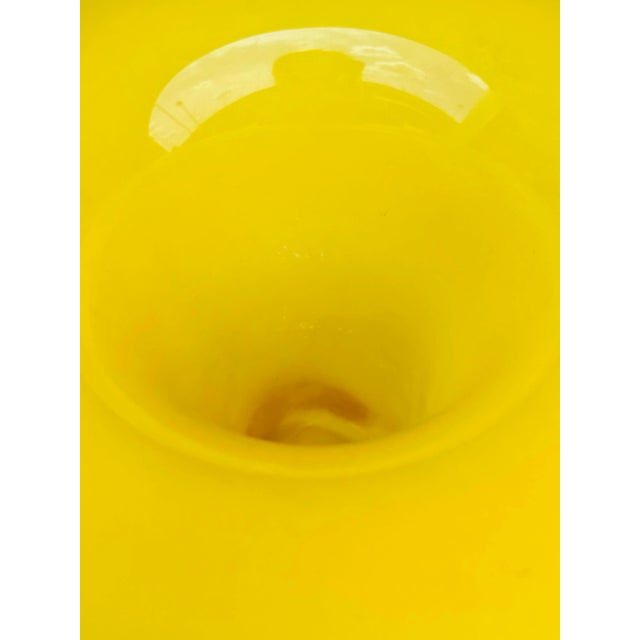 Glass Vintage Bohemian Czech Tango Handblown Yellow Glass Vase With Painted Gold Rings and Wide Rim – Mid-Century Gilded Art Glass Centerpiece For Sale - Image 7 of 11