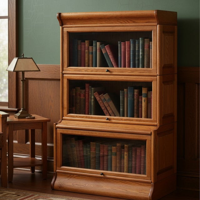 Mission 3 Stack Oak Barrister Bookcase - Beveled Glass For Sale In Chicago - Image 6 of 18