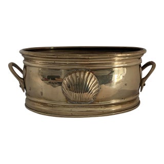 Solid Brass Oval Planter With Seashell For Sale
