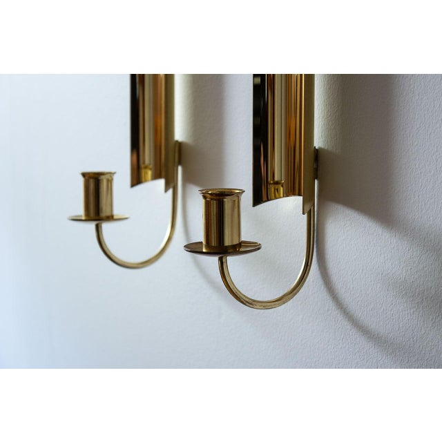 Vintage Brass Reflex Wall Candlesticks by Pierre Forssell for Skultuna, 1960s, Set of 2 For Sale - Image 6 of 8