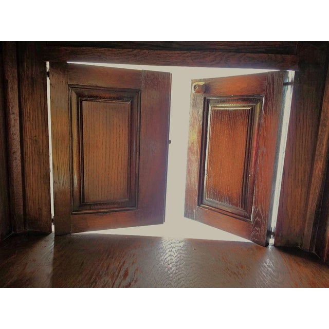 Wood Antique Flemish-Style Gothic Revival Carved Oak Pass-Through Credence Cabinet, C. 1900. For Sale - Image 7 of 16