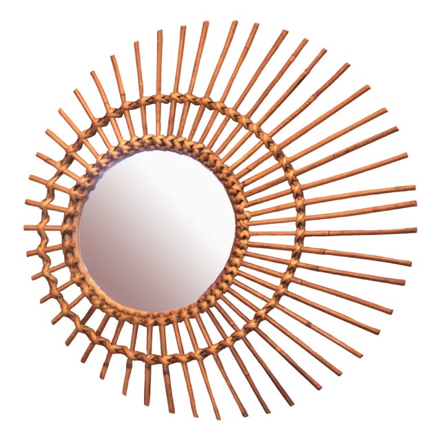 French Rattan Sun Mirror, 1950s For Sale