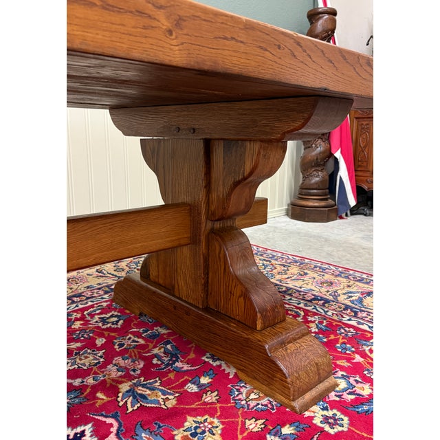 Antique French Country Farm Dining Table Farmhouse Trestle Base Honey Oak For Sale - Image 10 of 17