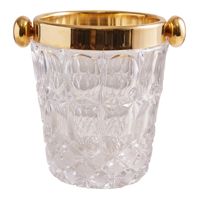 1960s Mid Century Crystal Modern Ice Bucket With Gold Rim For Sale
