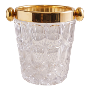 1960s Mid Century Crystal Modern Ice Bucket With Gold Rim