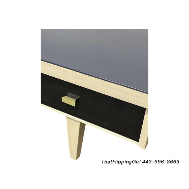 Mid-Century Modern McM/Retro Coffee Table and Matching End Tables in Navy and Light Raw Wood - Set of 3 For Sale - Image 3 of 5