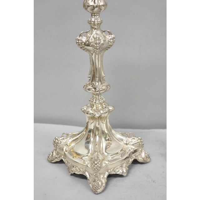 Antique Silver Plated Warsaw Imperial Russia 12" Candlestick Holders - A Pair For Sale - Image 10 of 16