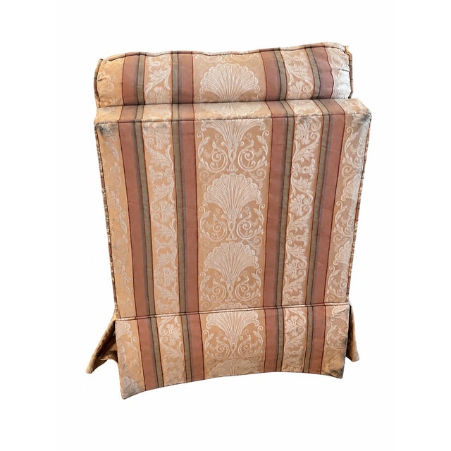 1990s Ethan Allen Rose & Cream Striped Damask-Style Skirted Slipper Chair For Sale In Las Vegas - Image 6 of 15
