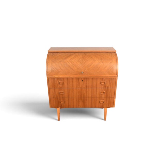 Mid-Century Modern Mid 20th Century Attributed to Egon Östergaard Curved Top Secretary Desk in Teak For Sale - Image 3 of 12