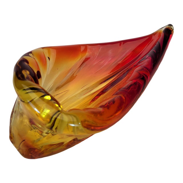 Mid Century Leaf Ashtray by Blenko Art Glass For Sale