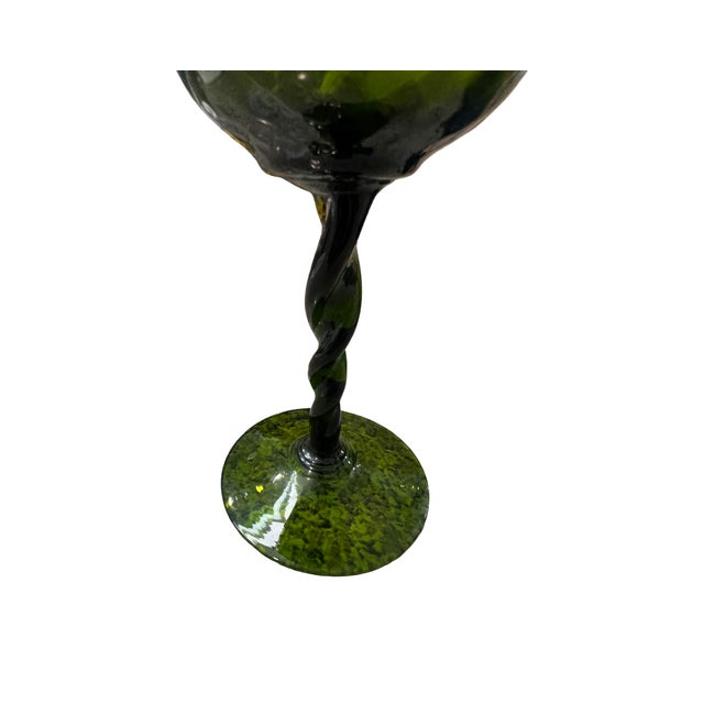 Glass Vintage Mid Century Modern Green Empoli Glass Snifter Goblet Carafe Italian Italy 1960s For Sale - Image 7 of 9