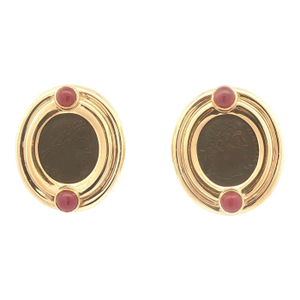 late 20th Century Pair of 14k Gold Ancient Coin With Rubies Earrings