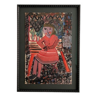 Frédérique Prat, The Flower Seller, 1950s, Gouache on Paper For Sale