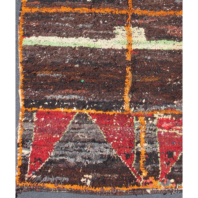 Moroccan Boucherouite Large Rag Rug With Abstract Design in Charcoal and Brown 5.2 X 8.8 For Sale - Image 4 of 12