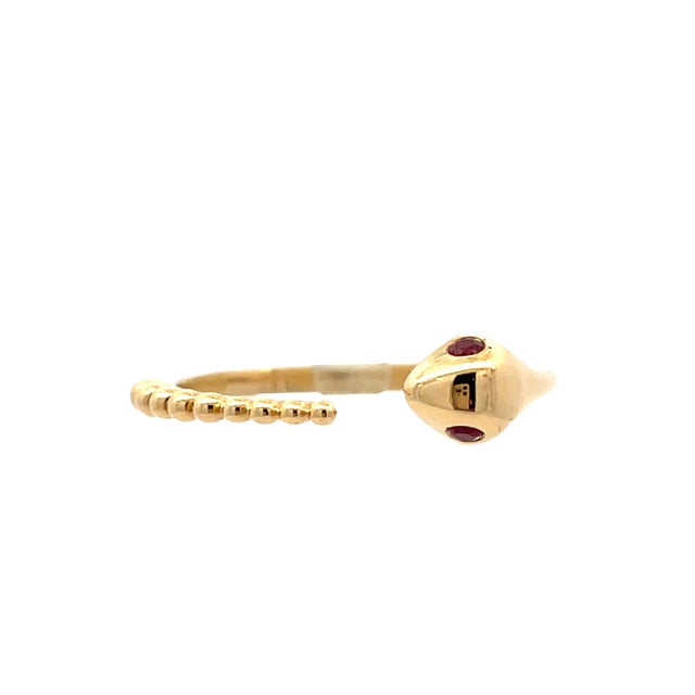 Modern 18k Yellow Gold Ruby Serpent Cuff Ring, Size 6.5 For Sale - Image 3 of 6