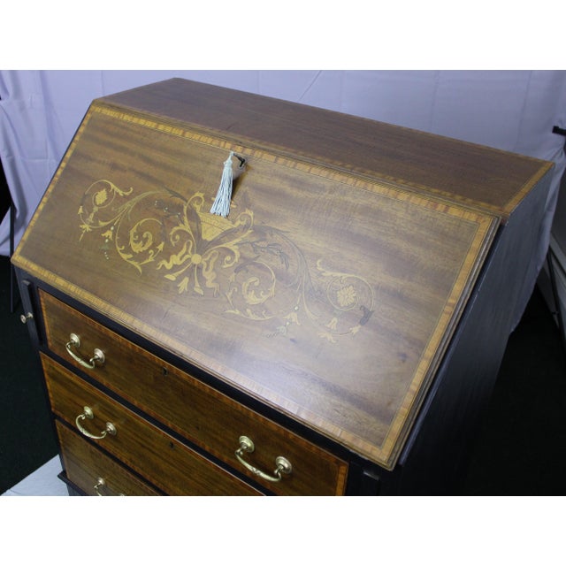 Wood Late 19th Century Antique Victorian Inlaid Slant Top Desk For Sale - Image 7 of 11