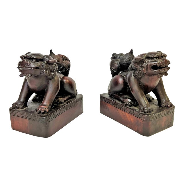 Vintage Carved Wood Foo Dogs- a Pair For Sale
