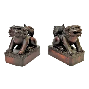 Vintage Carved Wood Foo Dogs- a Pair